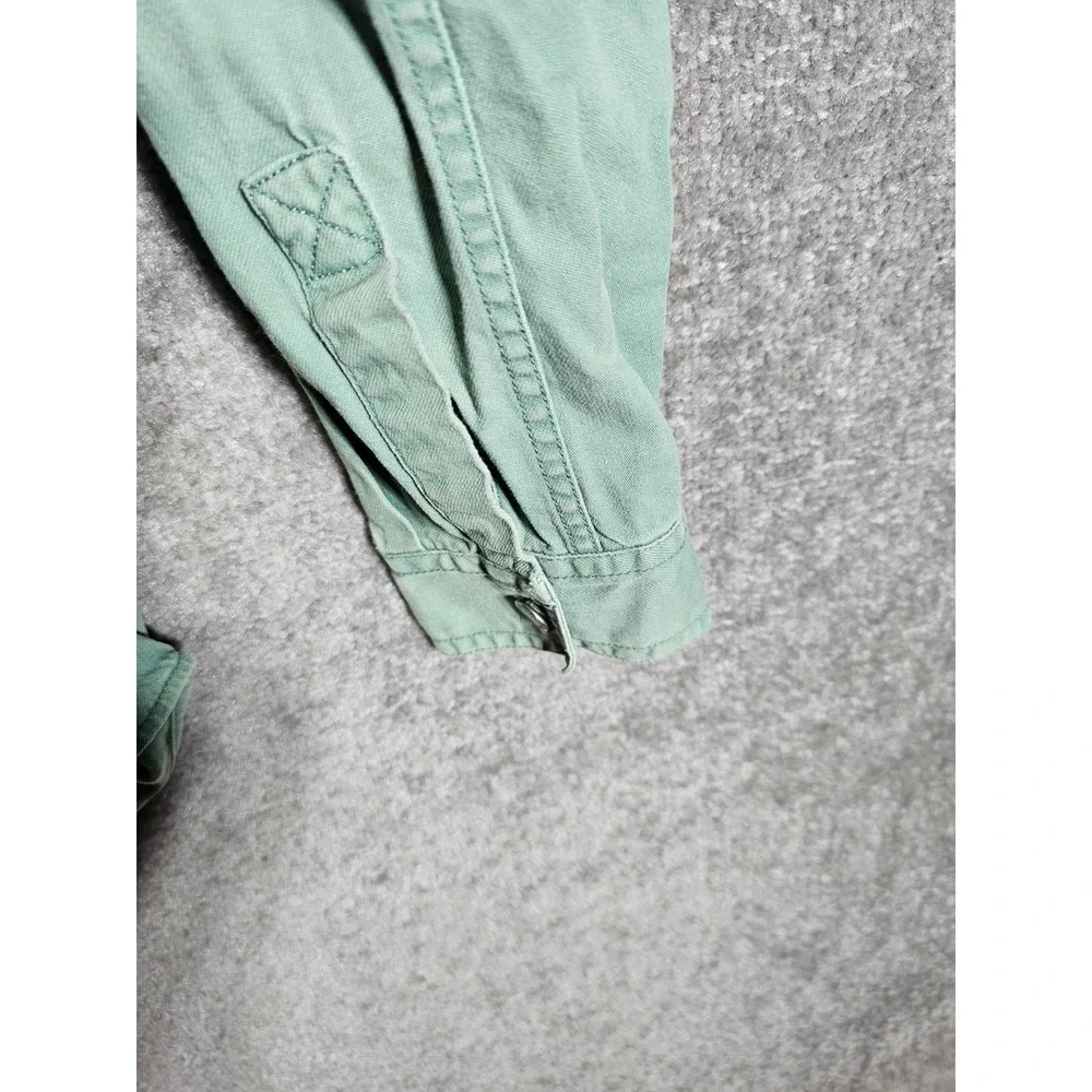 Vintage Levis Denim Button Up Shirt Mens Large Green Cotton Pockets Long Sleeve‎